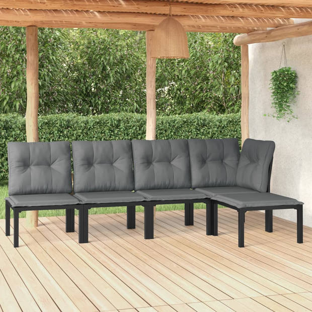 vidaXL 5-delige Loungeset poly rattan zwart en grijs