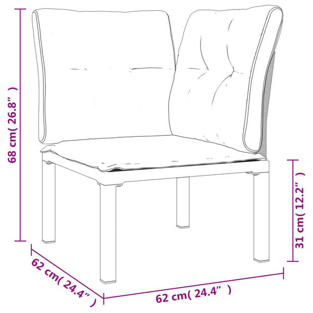 The Living Store Loungeset Cosmo - Hoekstoel - enkele stoel - voetenbank - Zwart - 62x62x68cm - Weerbestendig