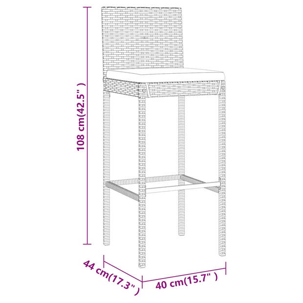 vidaXL 7-delige Tuinbarset met kussens poly rattan grijs