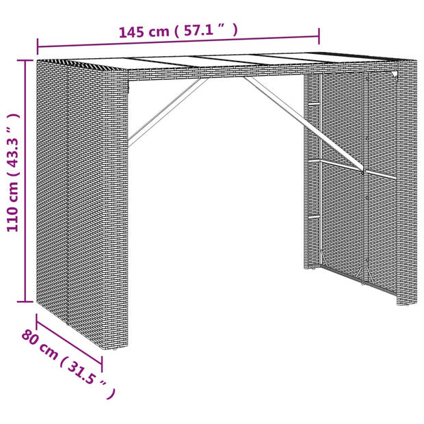 vidaXL 7-delige Tuinbarset poly rattan en massief acaciahout grijs