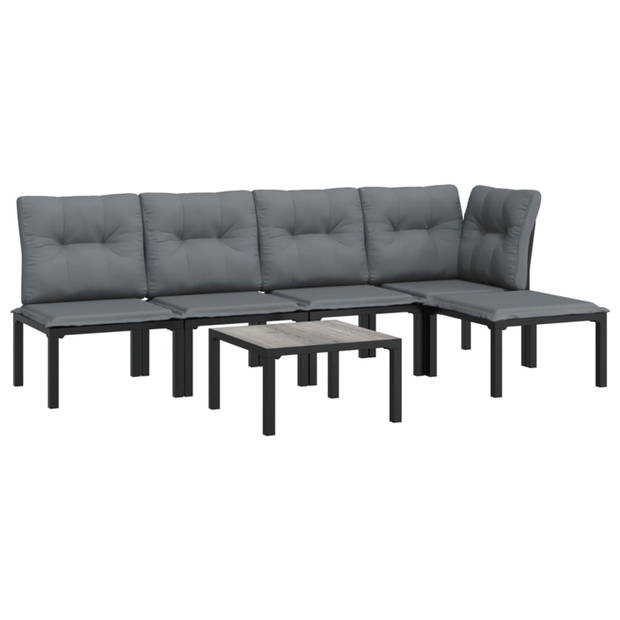 vidaXL 6-delige Loungeset poly rattan zwart en grijs