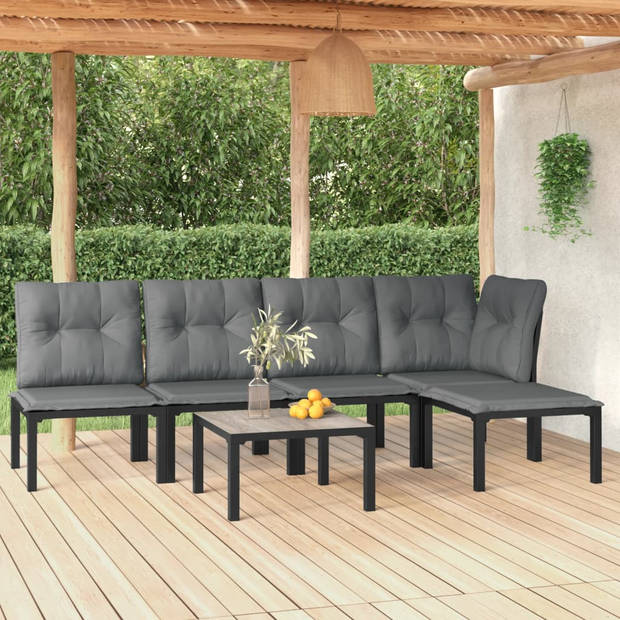 vidaXL 6-delige Loungeset poly rattan zwart en grijs