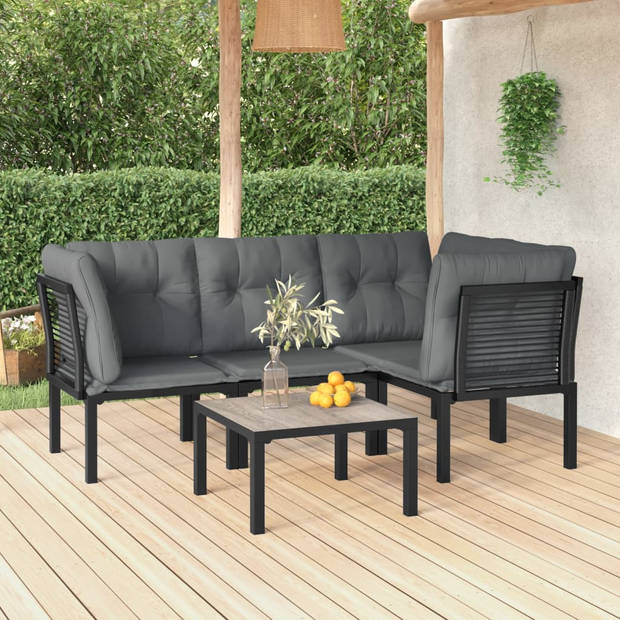 vidaXL 5-delige Loungeset poly rattan zwart en grijs