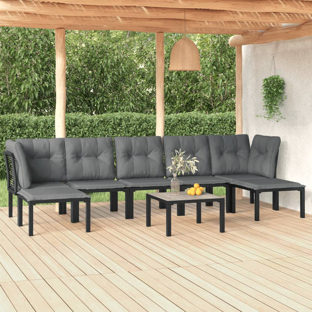 vidaXL 8-delige Loungeset poly rattan zwart en grijs