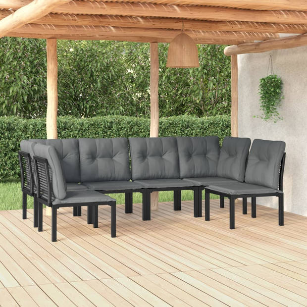 vidaXL 6-delige Loungeset poly rattan zwart en grijs