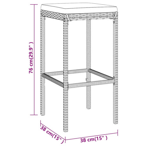 vidaXL 5-delige Tuinbarset met kussens poly rattan grijs