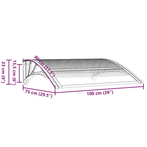 vidaXL Deurluifel 100x75 cm polycarbonaat grijs en transparant