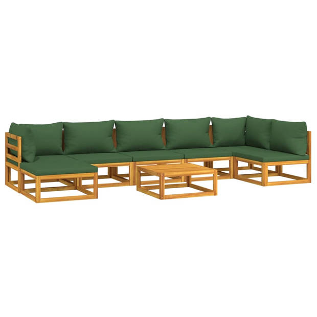 vidaXL 8-delige Loungeset met groene kussens massief hout