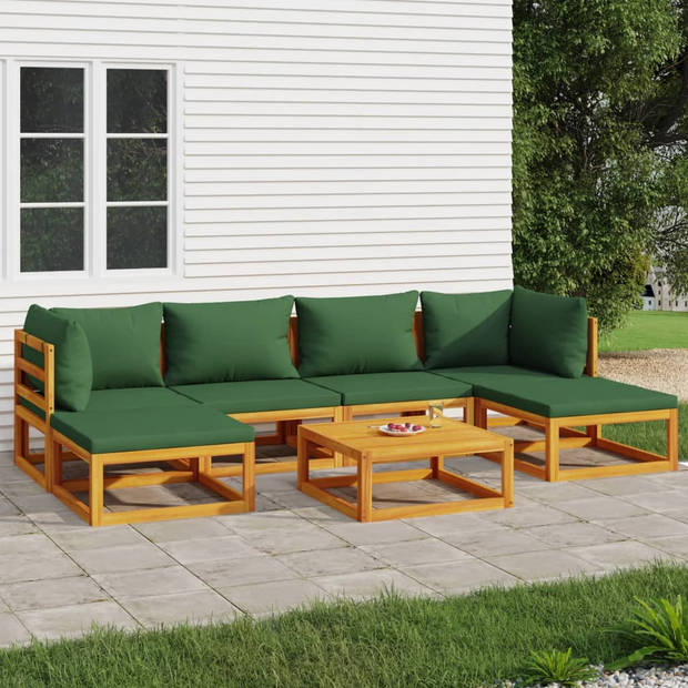 vidaXL 7-delige Loungeset met groene kussens massief hout