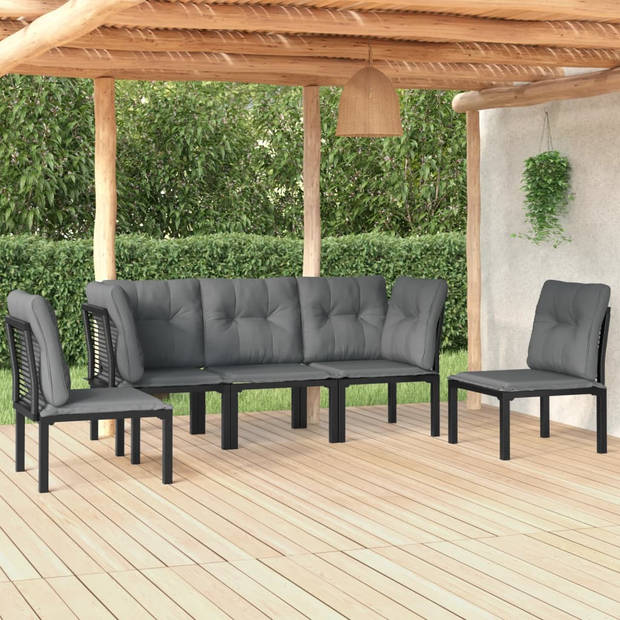 vidaXL 5-delige Loungeset poly rattan zwart en grijs