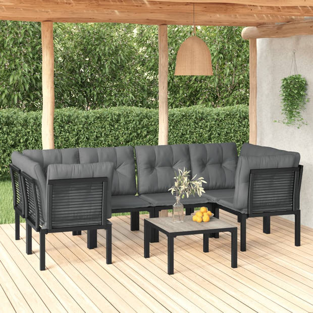 vidaXL 7-delige Loungeset poly rattan zwart en grijs