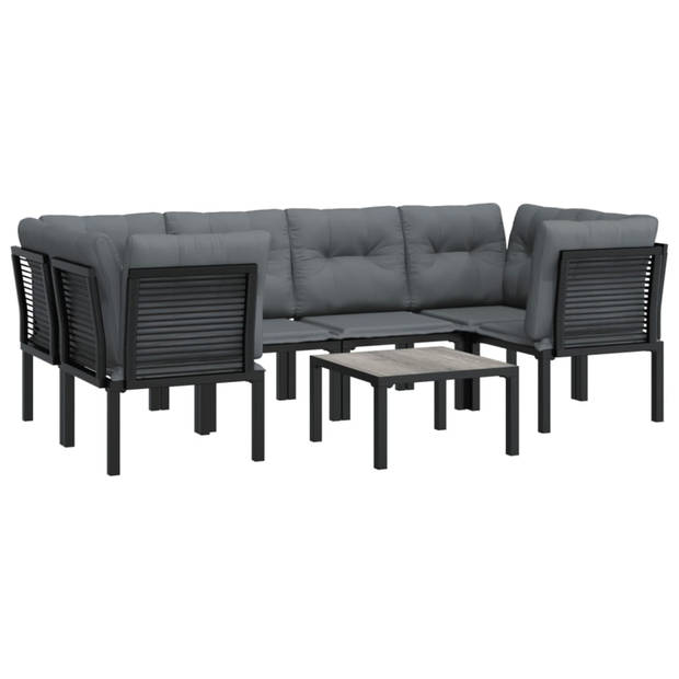 vidaXL 7-delige Loungeset poly rattan zwart en grijs