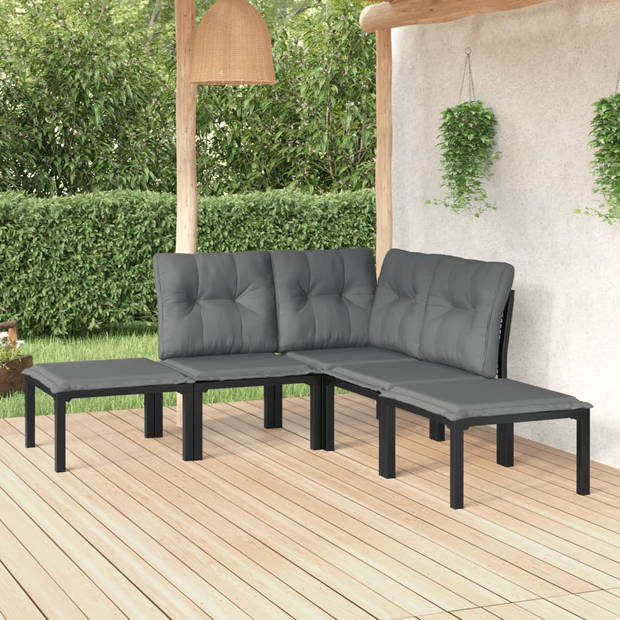 vidaXL 5-delige Loungeset poly rattan zwart en grijs