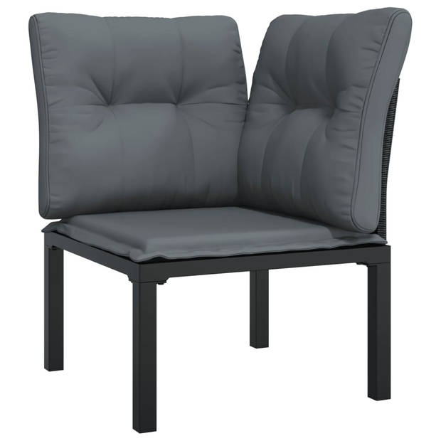 The Living Store Loungeset Cosmo - Hoekstoel - enkele stoel - voetenbank - Zwart - 62x62x68cm - Weerbestendig