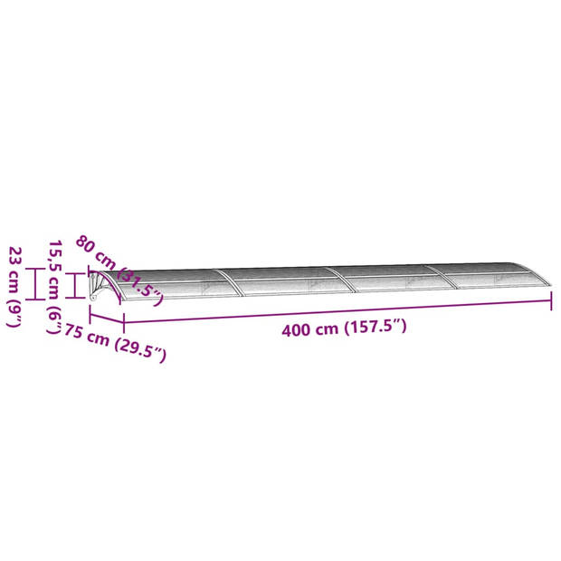 vidaXL Deurluifel 400x75 cm polycarbonaat zwart en transparant