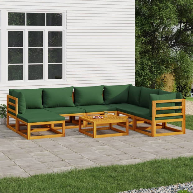 vidaXL 8-delige Loungeset met groene kussens massief hout