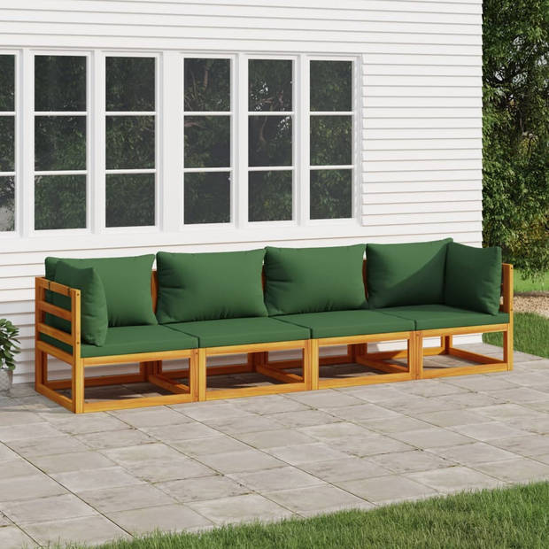 vidaXL 4-delige Loungeset met groene kussens massief hout