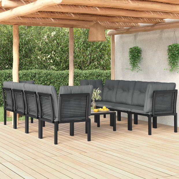 vidaXL 9-delige Loungeset poly rattan zwart en grijs