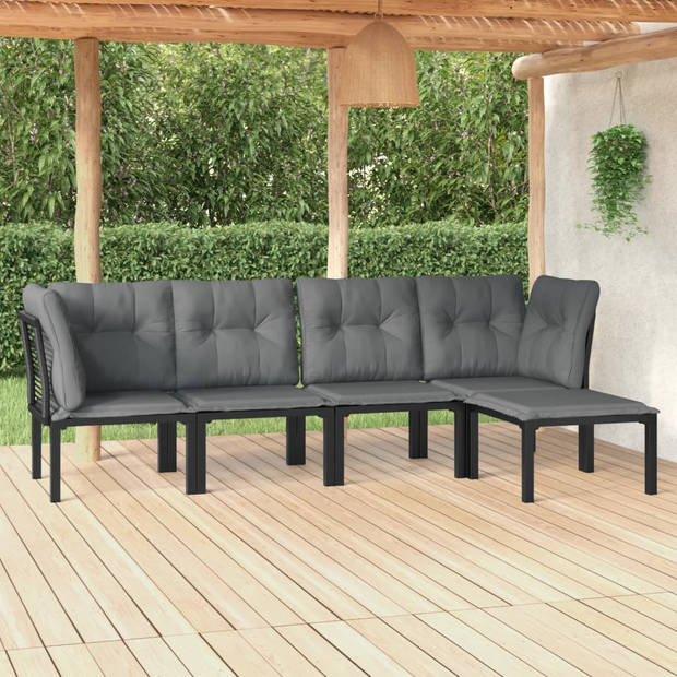 vidaXL 5-delige Loungeset poly rattan zwart en grijs