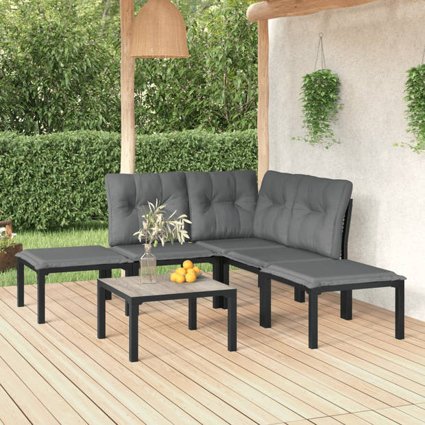 vidaXL 6-delige Loungeset poly rattan zwart en grijs