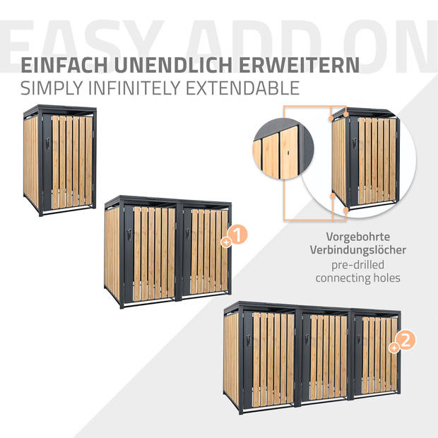 Vuilnisbak voor 1 bak 240L 68x80x116,3 cm antraciet/houtlook staal ML-Design