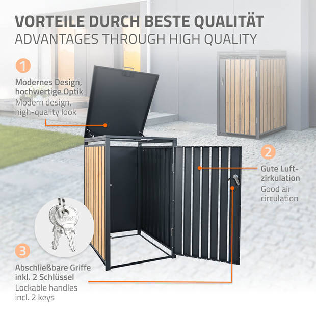 Vuilnisbak voor 1 bak 240L 68x80x116,3 cm antraciet/houtlook staal ML-Design