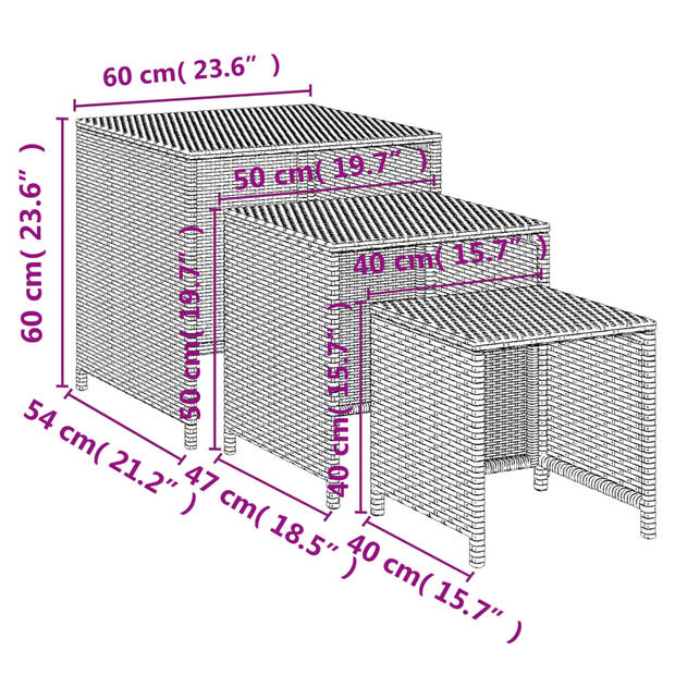 vidaXL Tafeltjesset 3 st poly rattan zwart