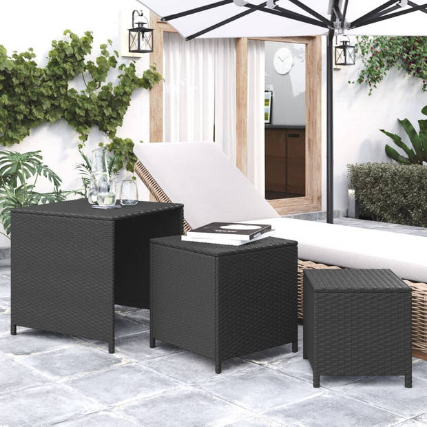 vidaXL Tafeltjesset 3 st poly rattan zwart