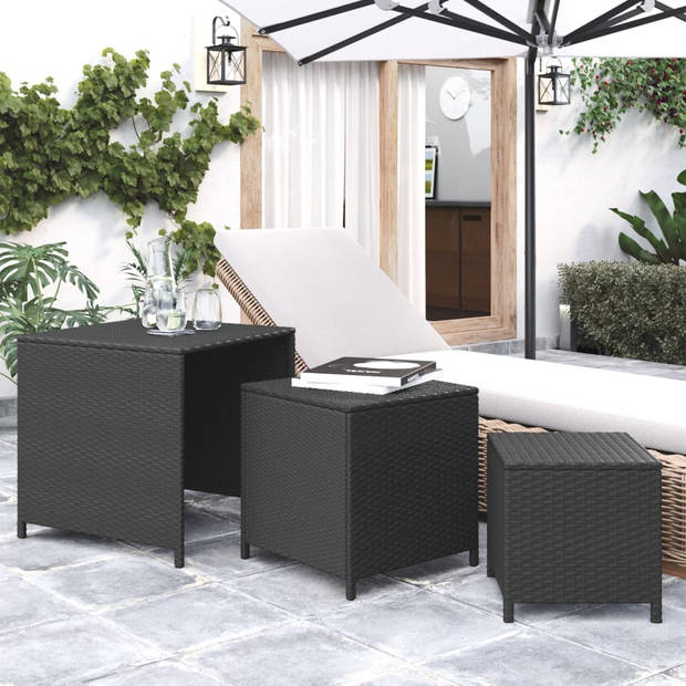 vidaXL Tafeltjesset 3 st poly rattan zwart