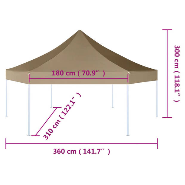 vidaXL Partytent inklapbaar zeshoekig 3,6x3,1 m taupe 220 g/m²