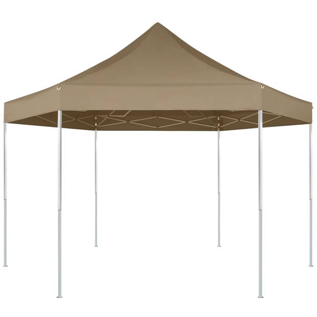 vidaXL Partytent inklapbaar zeshoekig 3,6x3,1 m taupe 220 g/m²