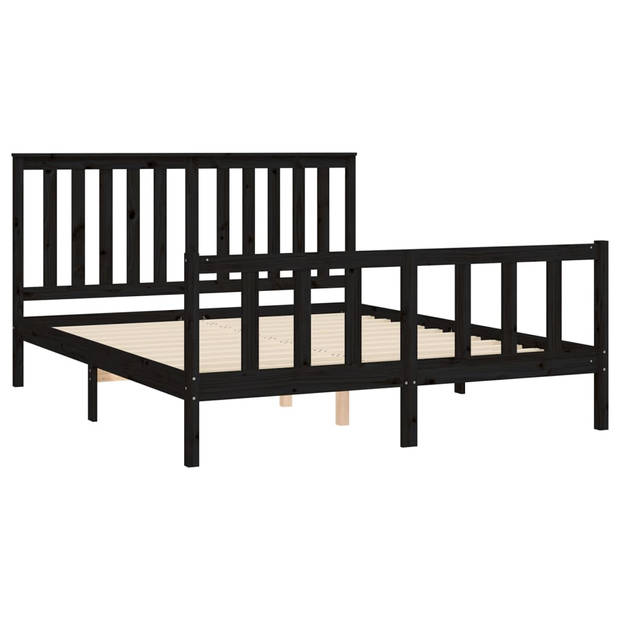 vidaXL Bedframe met hoofdbord massief grenenhout zwart 160x200 cm