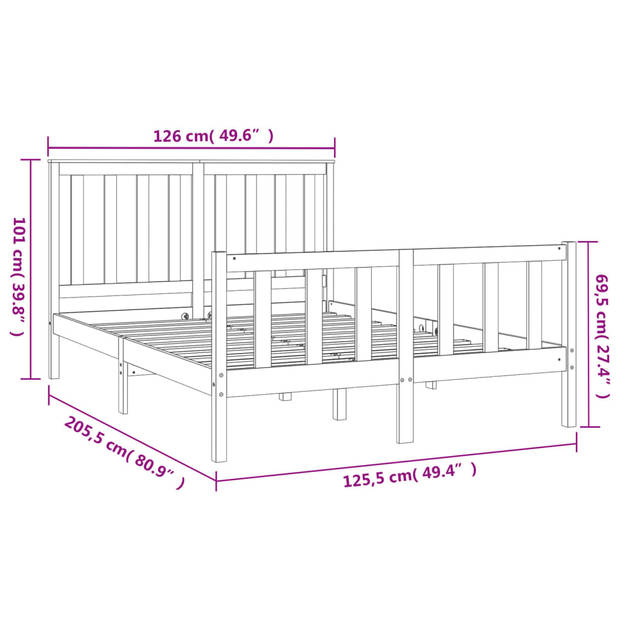 vidaXL Bedframe met hoofdbord massief grenenhout 120x200 cm