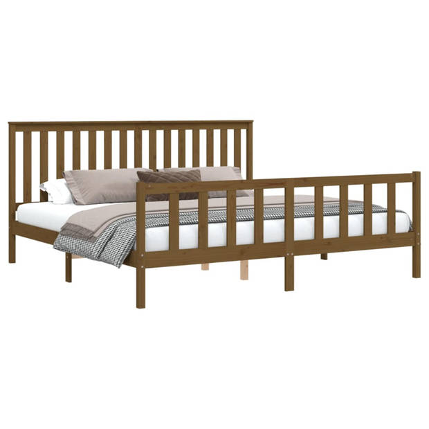 vidaXL Bedframe met hoofdbord grenenhout honingbruin 200x200 cm