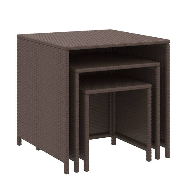 vidaXL Tafeltjesset 3 st poly rattan bruin