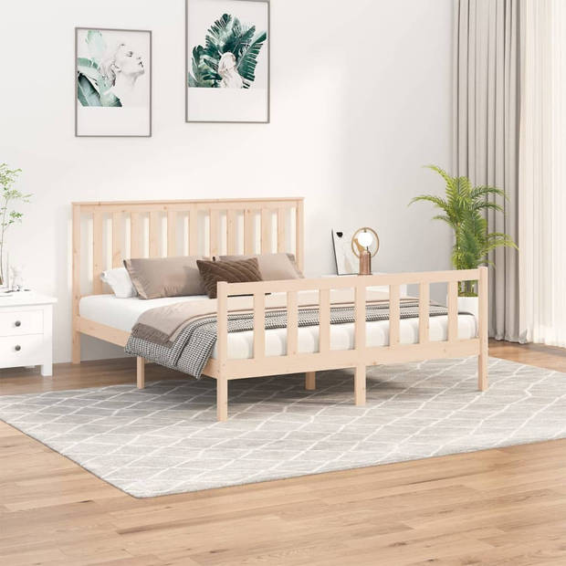 vidaXL Bedframe met hoofdbord massief grenenhout 150x200 cm