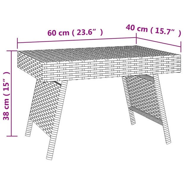 vidaXL Bijzettafel inklapbaar 60x40x38 cm poly rattan zwart