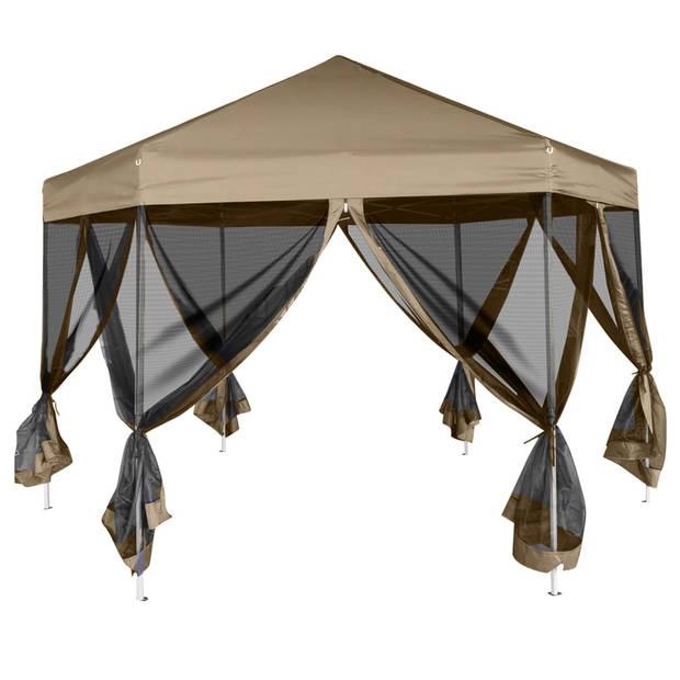 vidaXL Partytent met wanden zeshoekig 3,6x3,1 m taupe 220 g/m²