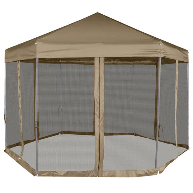 vidaXL Partytent met wanden zeshoekig 3,6x3,1 m taupe 220 g/m²