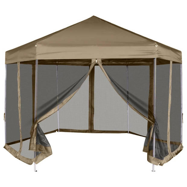 vidaXL Partytent met wanden zeshoekig 3,6x3,1 m taupe 220 g/m²