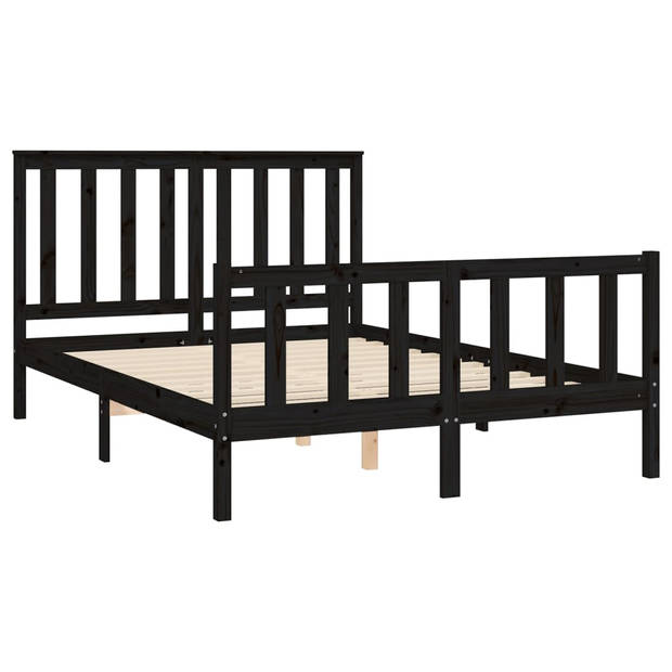 vidaXL Bedframe met hoofdbord massief grenenhout zwart 140x200 cm