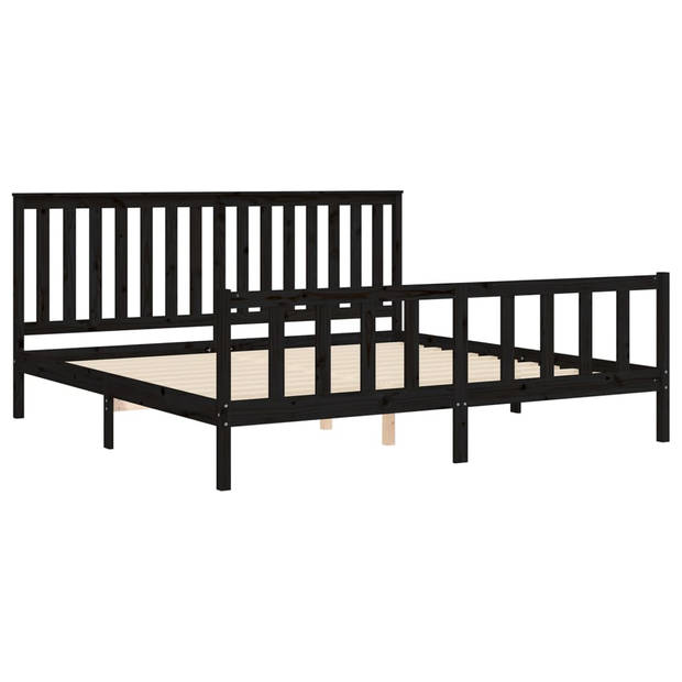 vidaXL Bedframe met hoofdbord massief grenenhout zwart 200x200 cm