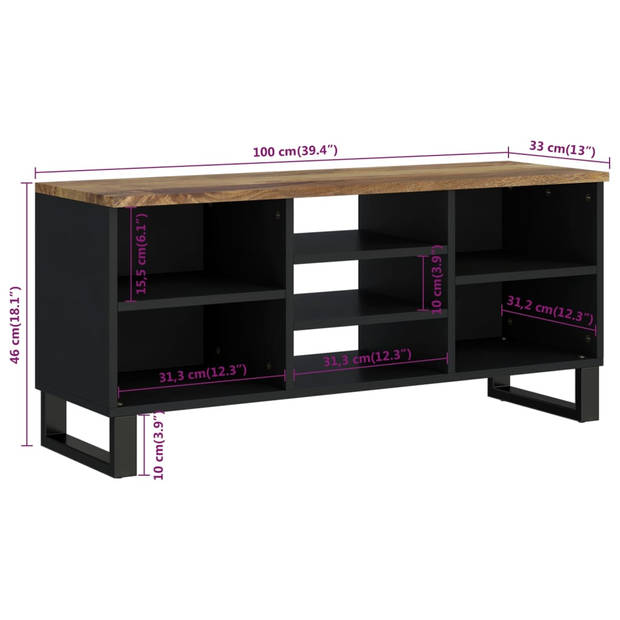 The Living Store - TV-meubel - Massief mangohout - 100 x 33 x 46 cm - Stabiele poten