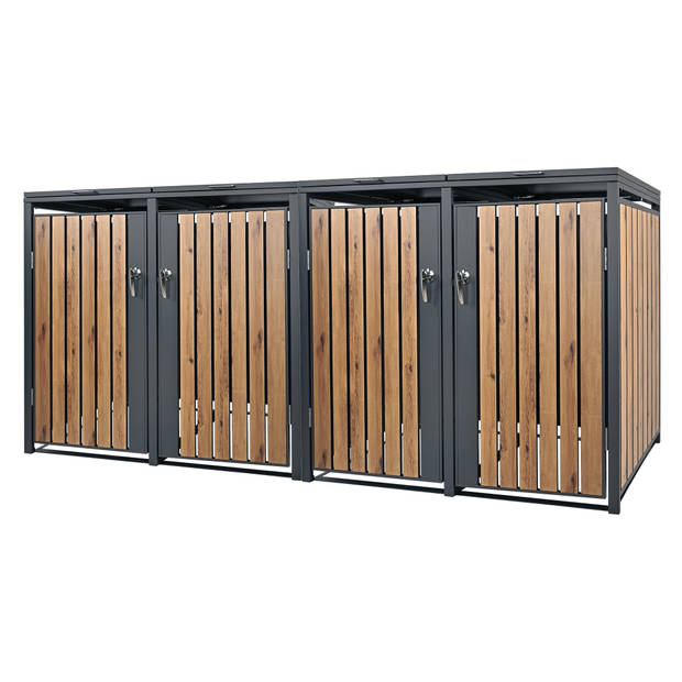 Vuilnisbak voor 4 bakken 240L 264x80x116,3 cm antraciet/houtlook staal ML-Design