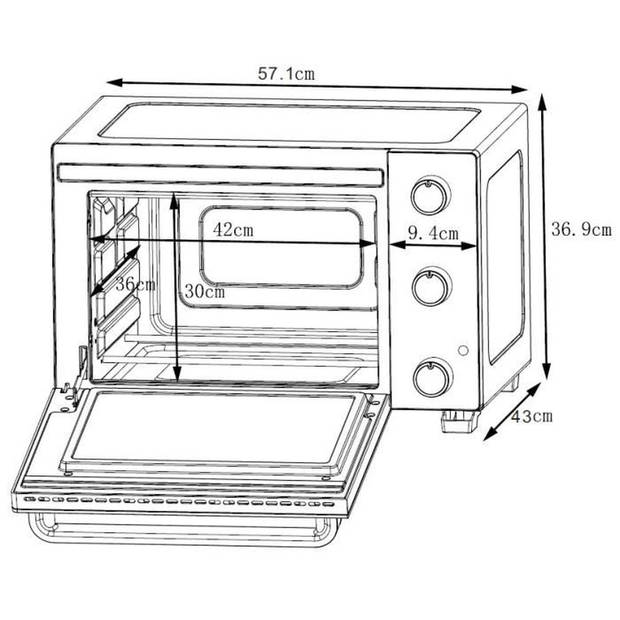 CONTINENTAL EDISON CEMF46B3 - Elektrische mini-oven 46L zwart - 1800W - Draaispit, Natuurlijke convectie