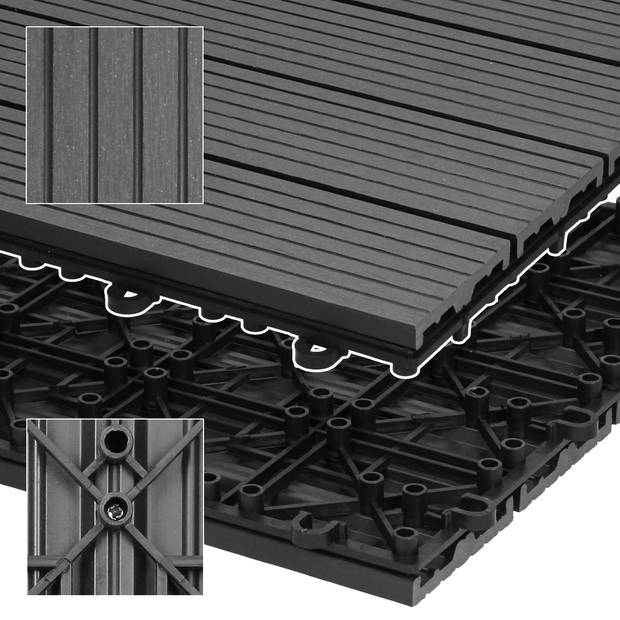 WPC-terras tegels 60 x 30 cm 6er set, 1m², antraciet in houtlook
