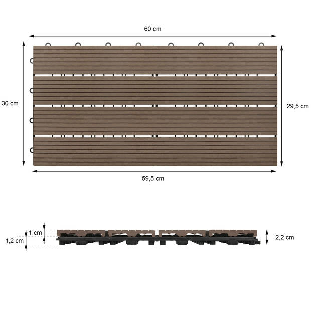 WPC-terras tegels 60 x 30 cm 6er set, 1m², donkerbruine houtlook