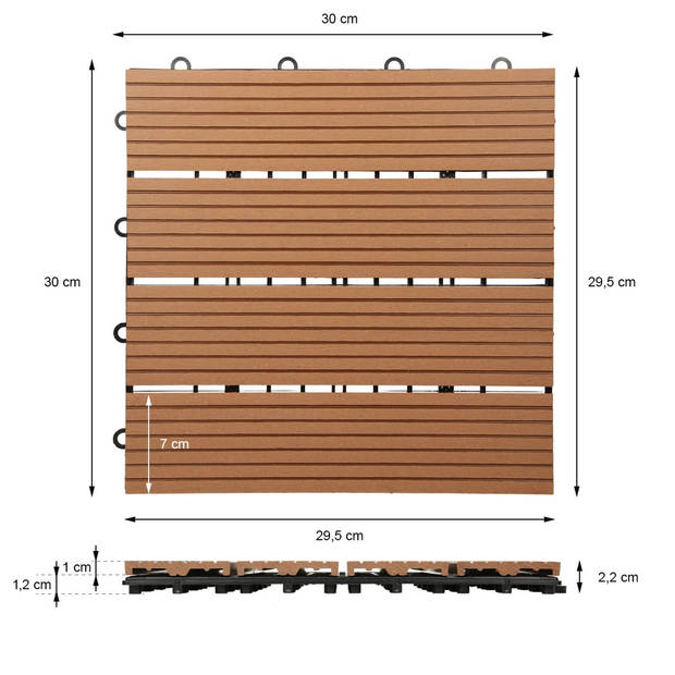 ECD Germany WPC Terras Tegels 30x30 cm 22er Spar Set für 2m² Lichtbruin in houtlook voor tuinbalkonvloeren