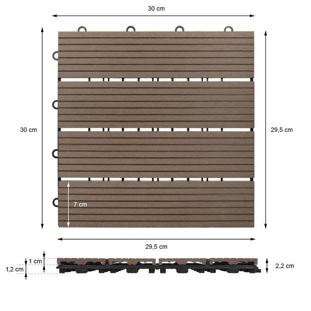 ECD Germany WPC-terras tegels 30x30 cm 22er Spar Set für 2m² donkerbruin in houtlook voor tuinbalkonvloeren