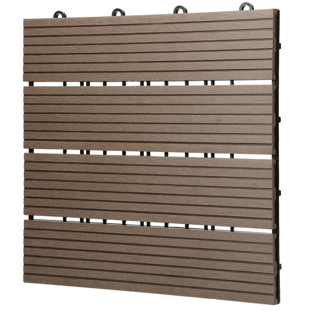 ECD Germany WPC-terras tegels 30x30 cm 33er Spar Set für 3m² donkerbruin in houtlook voor tuinbalkonvloeren met afvoer